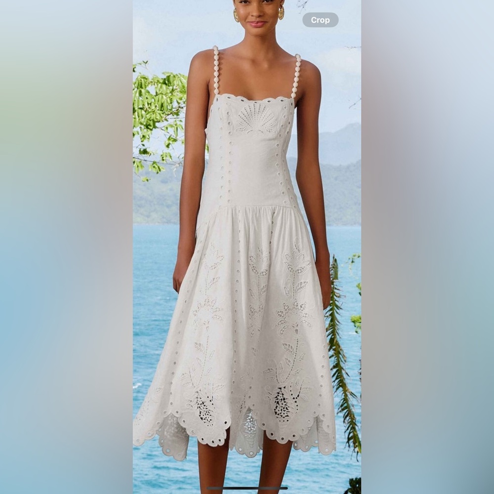 FARM Rio White Richilieu Eyelet Midi Dress size XXS - worn once.